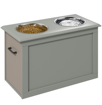 Nourriture haut pour chiens mangeurs avec 2 bols en acier inoxydable et espace de stockage caché 60x30x41 cm gris