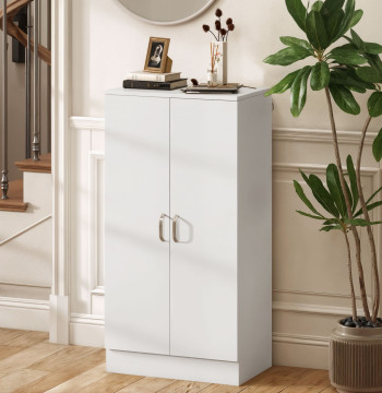 2 calzolaio porta scorrevole per ingresso con 6 cesoie regolabile per 14 paia di scarpe 55x35x108 cm Bianco