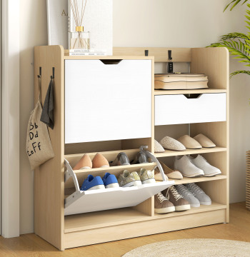 Chiudere la scarpa con 2 porte Slipper per l'ingresso con cesoie regolabili del cassetto apre 4 ganci per 14. Coppie di Scarpe 93x30x90 cm Legno e Bianco