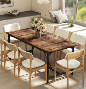 Table de repas rectangulaire pour 6-8 personnes Table de cuisine industrielle avec grand banc et pieds en métal 180x80x75,5 cm Rustique brun