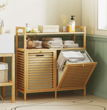 Bagno Mobile con Dirty Clothes Basket Mobile per Dirty Clothes in Bamboo 2 Estraibile e lavabile Clothes Bags con manico 2 Shears Aperto per lavanderia 82x33x88 cm Legno