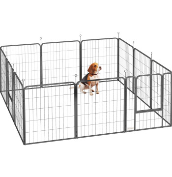 Parc de chiens de 12 panneaux 68x80 cm Parc pliable pour chiens moyens avec portes fermées et stakes pour intérieur et extérieur noir