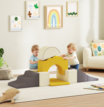 Ensemble de 7 blocs de mousse pour les enfants Blocs de psychomotricité Figures de construction Jouet pour apprendre à grimper et crawl jaune