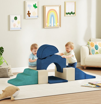 Set di 7 blocchi di schiuma per bambini Blocchi di psicomotricità Costruzione Figure giocattolo per imparare a salire e Crawl Blu scuro