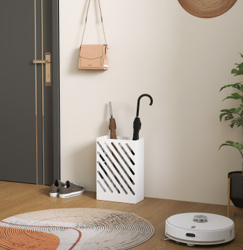 Supporto per doccia in acciaio zincato con vassoio a goccia rimovibile 4 ganci Design elegante per ingresso Corridoio Office 28x14x41 cm Bianco