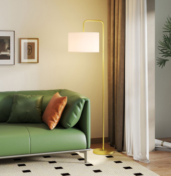 Lampada a pedale moderna E27 Max. 40W con struttura in acciaio schermo di lino e lampada di lettura del commutatore a pedale per camera di Dorm 64x38x163.5 cm Bianco e Oro
