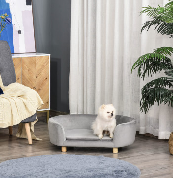 Sofá para Cães Pequenos Cama Elevada para Cães com Pés de Madeira Almofada Removível e Capa Lavável Carga 10 kg 86x55x33 cm Cinzento Claro