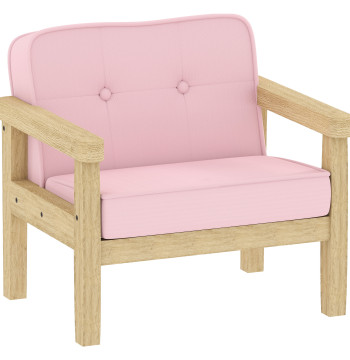 Poltrona Infantil Sofá para Crianças acima de 3 Anos com Tecido Suave de Veludo Cotelê Estrutura de Madeira Assento e Encosto Acolchoados Apoio de Braços Suporta 45 kg 46,5x44x45 cm Rosa