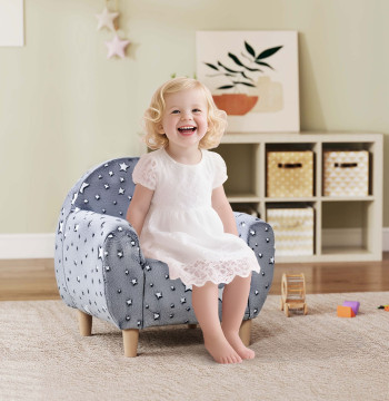 Poltrona para Crianças com Desenho de Estrelas que Brilham no Escuro Sofá para Crianças de 18-36 Meses Tecido Suave de Veludo Apoios de Braços Carga 45 kg 55x40x55 cm Cinzento