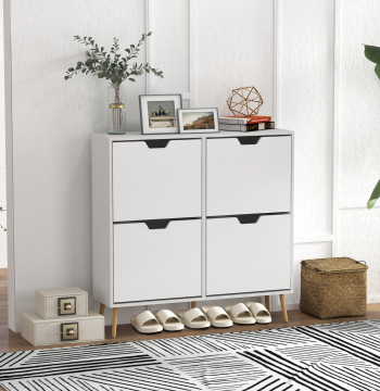 Sapateira com 4 Gavetas e Prateleiras Ajustáveis Móvel para Sapatos de Corredor para 16 Pares de Sapatos 95x26x95 cm Branco