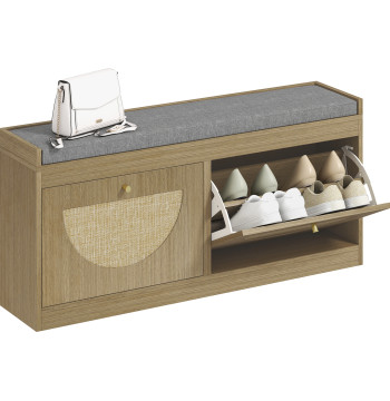 Banco Sapateira Banque d'entrée Bohemium avec portes de siège rembourrées Vim Avants plateau réglable pour 8 paires de chaussures 105x35x47 cm Bois