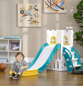 Diapositive pour enfants 4 en 1 pour 1-3 ans avec Basket Basket Telescope et espace de fixation pour intérieur et extérieur 70x177x92 cm jaune et vert