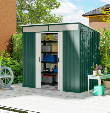 Abri de jardin 2 m2 195x122x181,5 cm Abri de stockage en métal avec porte de course 2 fenêtres et anti-UV pour stocker des outils Cour extérieure verte