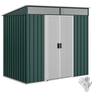 Abri de jardin 2 m2 195x122x181,5 cm Abri de stockage en métal avec porte de course 2 fenêtres et anti-UV pour stocker des outils Cour extérieure verte