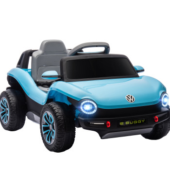 Voiture électrique pour les enfants de plus de 3 ans Volkswagen E-Buggy Batterie 12V avec télécommande 2.4 G roues avec suspension phares LED musique USB et double moteur 98x56.5x47 cm Bleu
