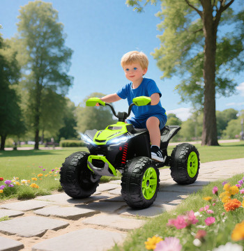 Cuadricilo eléctrico para niños 24V para 3-8 Años con 2 Lugares 2 Motores Velocidad hasta 6,5 km/h Ruedas con Suspensión Faróis Buzina Música y USB 109x68,5x76 cm Verde