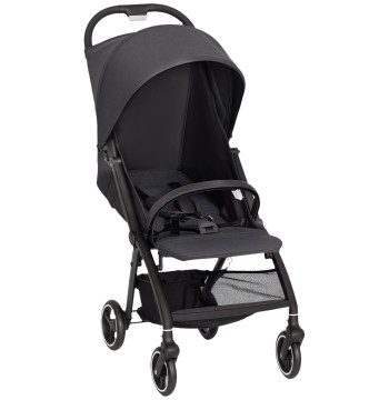 Carrinho de Bebé Dobrável com Encosto Reclinável Apoio para os Pés Ajustável Capota Cesto e Arnês de 5 Pontos Carga Máxima 15 kg 80x46x106 cm Cinza Escuro