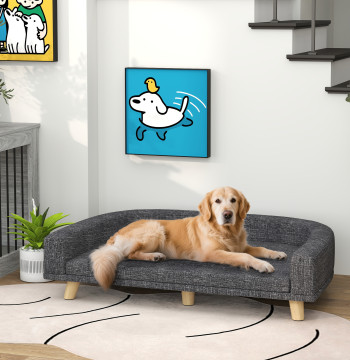 Canapé pour chiens de lit Haut pour chiens rembourrés avec coussin lavable et pieds de bois de pin Charge maximum 40 kg 98x67x25 cm Gris foncé