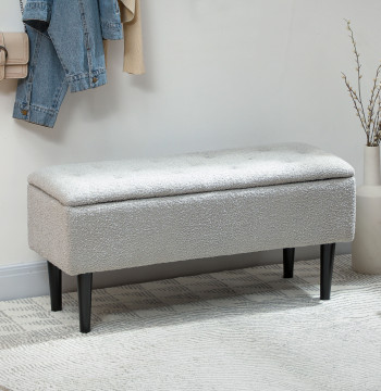 Banco de Armazenamento Dormitório Banco de Armazenamento Capacidade 47L Tampa Abatível e Pés de Madeira de Borracha Carga Máxima 120 kg 95x38x45 cm Cinza