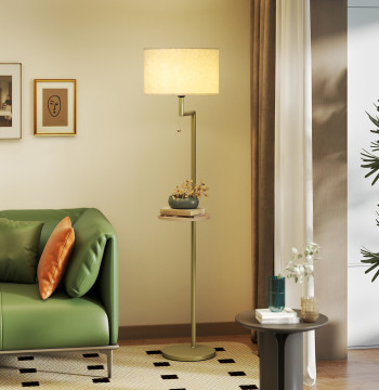 Lampada a pedale con lampada ausiliaria da tavolo con lampada Shelf E27 Max. 40W con interruttore a catena di schermo e caricatore USB per stand in camera Ø40x170 cm Oro