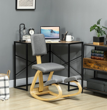 Sedia ergonomica di ginocchio con cuscino posteriore imbottito struttura in legno per una migliore postura ufficio 51x84x93 cm Grigio