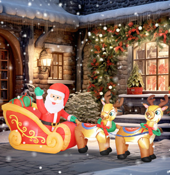 Père Noël gonflable avec Noël Treno et Renaissance gonflable avec lumières LED Décoration de Noël pour l'extérieur et l'intérieur 240x75x100 cm Multicolore