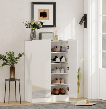 2 portes de cordonnier avec fermeture souple Pantoufle pour Entrée avec Poignées réglables Orifices de ventilation pour 20 paires de chaussures 72x34,5x103 cm Blanc Bright