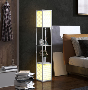 Lampada a pedale in legno Lampada da terra con stand Lampada E27 Max. 40W con Interruttore per Camera Dorm Office 26x26x156 cm Bianco