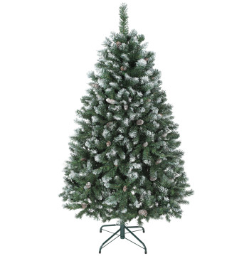 Árvore de Natal Artificial 150 cm Árvore de Natal com 581 Ramos com Efeito Neve 44 Pinhas e Suporte Metálico Dobrável Montagem Fácil para Sala Interior Verde