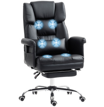 Chaise de massage avec 6 points de massage chaise de bureau avec support de pieds rétractables réglable en hauteur télécommande et support Lombaire rembourré en PU 69x65x107-115 cm Noir