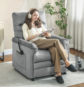 Gun de massage avec chauffage Lombaire et massage par Vibration Relax inclinable moteur électrique Silent fonction mémoire poches latérales et télécommande 82x99x106 cm gris