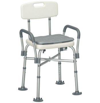Cadeira de Duche para Idosos com Encosto Apoios de Braço Altura Ajustável Almofada Acolchoada Removível Carga 136 kg para Idosos e Pessoas com Deficiência 53,5x52x80-90 cm Branco