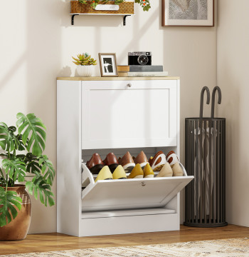 Sapateira Estreita com 2 Portas Sapateira para Entrada com Prateleiras Ajustáveis para 12 Pares de Sapatos 60x24x80 cm Branco