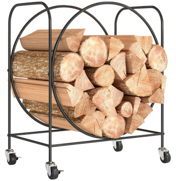 Support pour bois métallique avec roues 51x30x60 cm Support extérieur et intérieur pour stockage de bois de chauffage pour bois noir