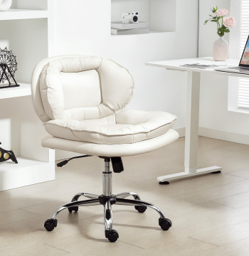 Cadeira de Escritório com Rodas Cadeira para Secretária com Função Inclinável Assento Amplo Sem Braços Duplo Acolchoamento Altura Ajustável 60x65x83-93 cm Cinza Claro