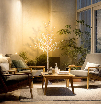 Árvore Cerejeira com 120 Luzes LED IP44 Banco Quente Árvore Decorativa com Flor de Cereja com Luz Ajustável em 3 Modos para Sala de Estar Festas Interiores 21x21x150 cm Branco