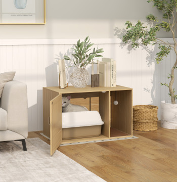 Móvel Caixa de Areia para Gatos Caixa de Areia para Gatos com Tapete de Arranhar e Porta de Vime Móvel Auxiliar com Caixa de Areia para Gatos para Sala de Estar 80x50x50 cm Branco