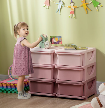 6 cassetti dell'organizzatore del giocattolo Imballaggio Cassetti per bambini sopra i 3 anni con bordi tondi e peg per la stanza del gioco 75x37x56.5 cm Rosa