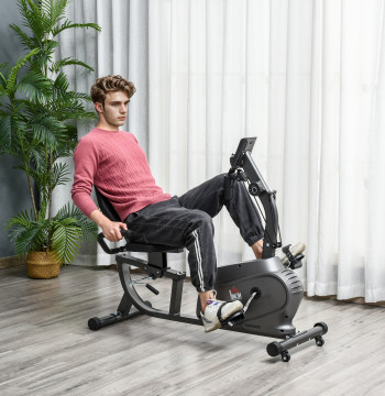 Vélo statique avec dos 8 niveaux de résistance Vélo statique avec écran LCD réglable et support de téléphone cellulaire pour les trains de récupération 121-142x62x101 cm Noir