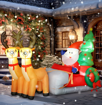 Santa gonflable avec Renaissance et sapin de Noël Noël gonflables avec lumières LED Décoration de Noël pour l'extérieur et l'intérieur 216x90x150 cm multicolore