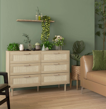 Marchandise avec 6 tiroirs et pieds de bois frontal Vime style Bohemian 110x40x75 cm Bois