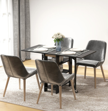 Mesa de Cozinha com Laterais Dobráveis Mesa de Refeição com 2 Rodas e Prateleiras Estilo Moderno 120x60x75 cm Preto