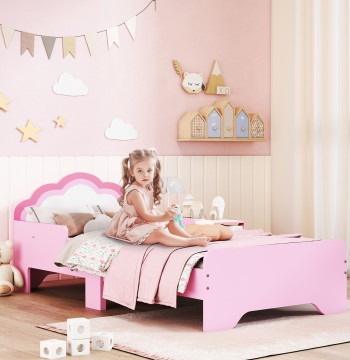 Letto per bambini 70x140 cm con Anti-caduta Barriera e Biancheria da letto per bambini con rosa Cloud Shape Head