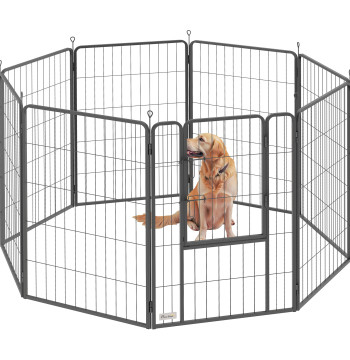 8 panneaux de parc à chiens 68x100 cm Parc pliable pour chiens moyens avec serrure de porte et stakes pour l'intérieur et l'extérieur noir