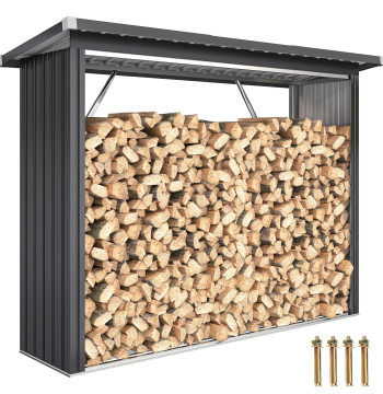 Abri en bois d'acier galvanisé Abri en bois pour le stockage extérieur de Troncos avec base haute et plafond maigre 213x6,5x150 cm Gris foncé