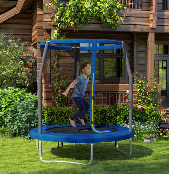 Trampoline pour enfants Ø183 cm, pour enfants de plus de 6 ans avec le réseau de sécurité Bars rembourrés Couverture de sécurité et structure en acier intérieur et extérieur