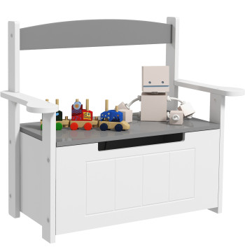 Baú de Juguetes infantiles Banco de Almacenamiento para Niños con Encosto y Tampa Amortecida Suporta 30 kg para Salas de Juegos Habitación 68,5x34x58 cm Gris y Blanco