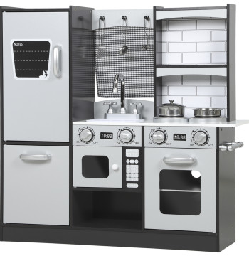 Cozinha de Madeira com Som Cozinha de Brincar Infantil com Acessórios em Aço Inoxidável Frigorífico Micro-Ondas, Lava-Loiça Brinquedos para Crianças a partir dos 3 Anos 81x27x79,7 cm Castanho Escuro