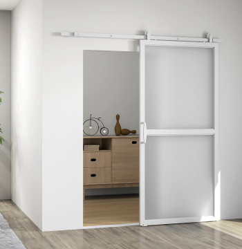 Ferraje para Puerta de Correr 200cm Kit de Accesorios para Puerta Corredora con 2 Trilhos de acero de carbono Carga máxima 100kg 200x40x0,6 cm Blanco
