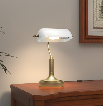 Lampada da tavolo Lampada da tavolo Vintage Lampada da tavolo E27 con schermo orientabile a 45° Switch Home Office Library 26.8x22x39.5 cm Bianco